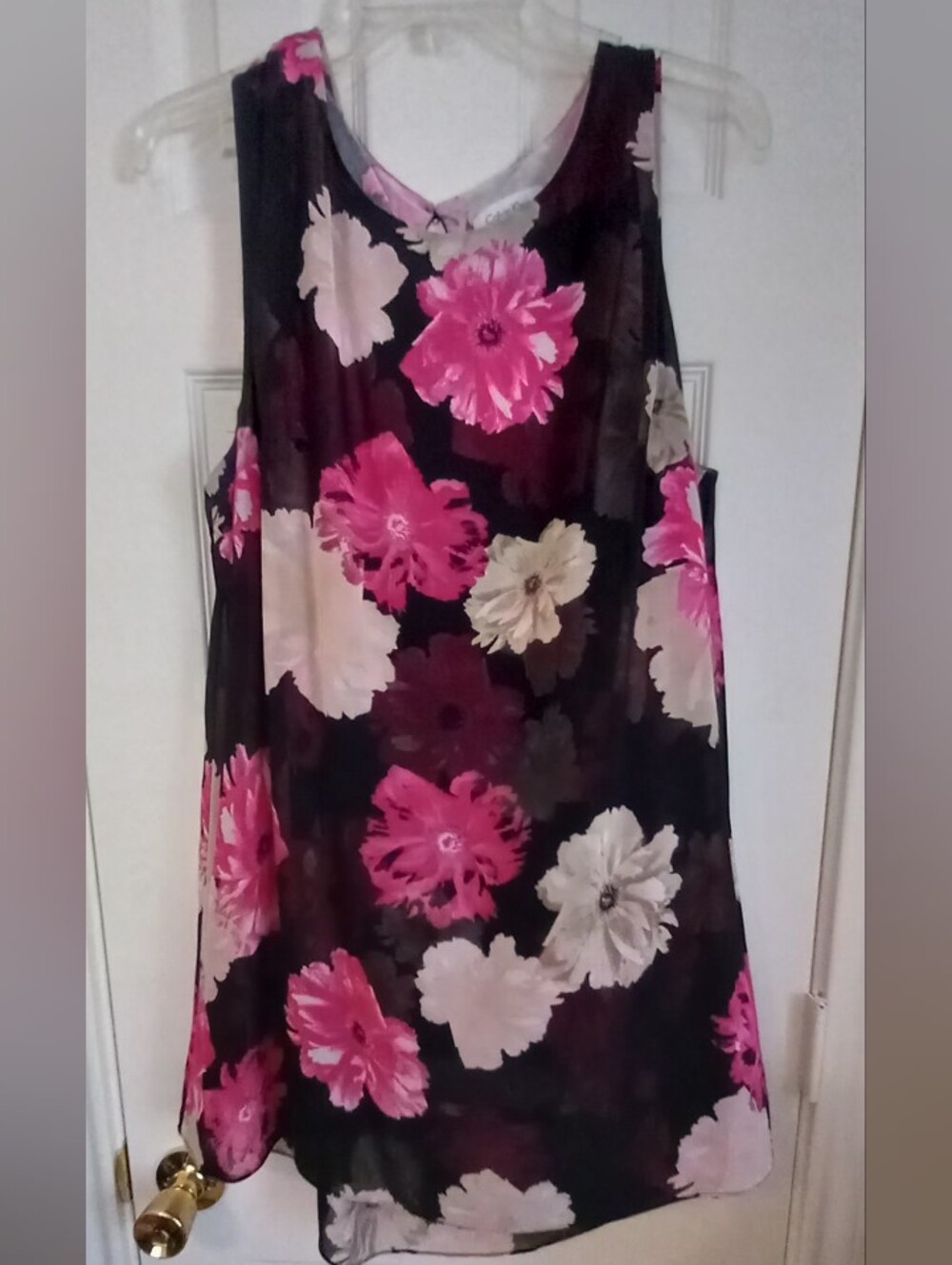 Calvin Klein Black/White/Pink Floral Sleeveless Hi/Lo Tunic XL